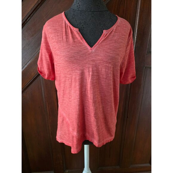Chicos Womens V-Neck Short Sleeve Top Size M 1 Coral - Picture 1 of 6